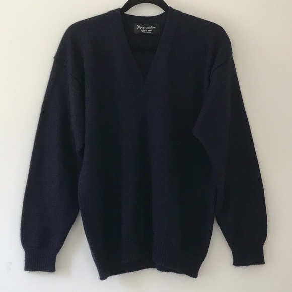 Sweaters - Navy Blue V-Neck 100% Alpaca Sweater